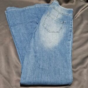 Flying Tomato Womens High Waisted Flare Jeans Light Wash Wide Leg Size L